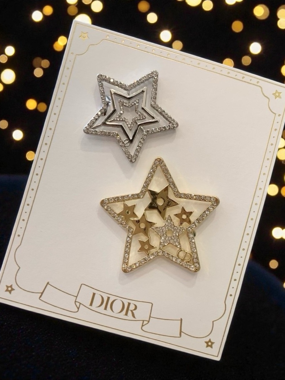 Dior Star Crystal Pin Duo - Silver & Gold